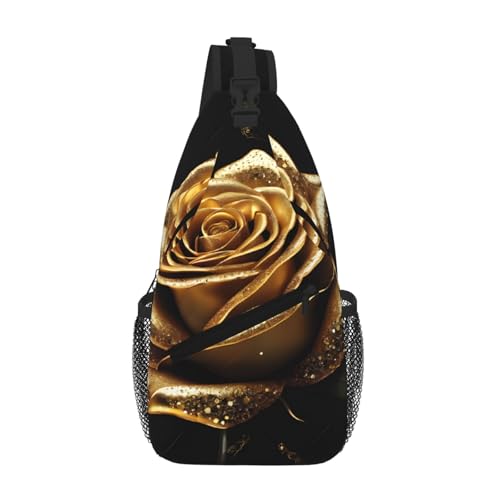 Gold Rose Print Cross Chest Bag Diagonally - High-Capacity For Short Trips, Work, And Daily Use