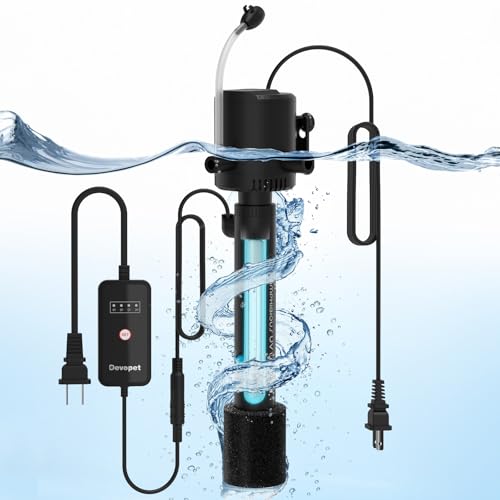 Image of Aquarium Green Water Filter, U-V Light with Submersible Water Pump, U-V Filter with Aeration & Dual Water Outlet, 4-Speed Timer, for 10-40 Gallon Tank(135GPH /8W)