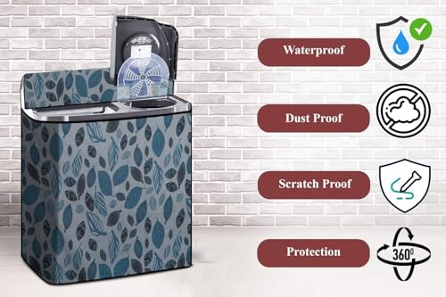 Image of The Furnishing Tree Semi-Automatic Top Load Washing Machine Cover | Waterproof & Dustproof | Easy to Clean | Durable & Washable, Leaf Botanical Print Polyester (51x84x96.5 CM)
