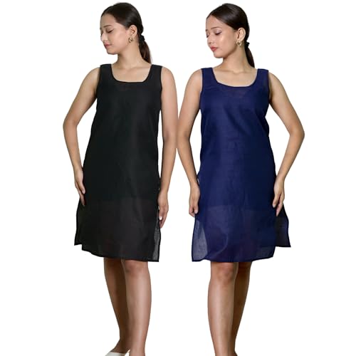 Image of KASANI Women's Camisole Cotton Long Knee-Length Sameej /Slip /Inner, Sleeveless, Pack of 2