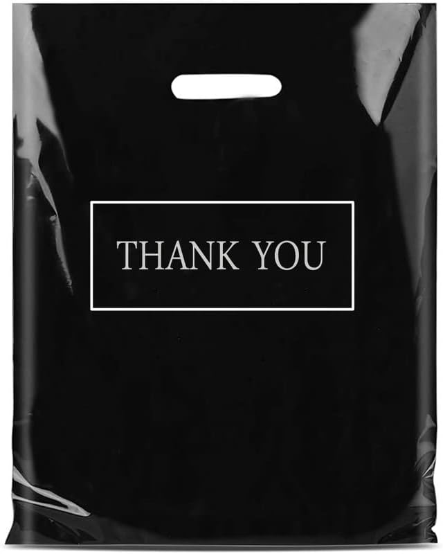 Daarcin Thank You - Bolsas de mercancía de gran tamaño 100 unidades 12 x 16 pulgadas bolsas de plástico troqueladas negras con asa para boutique