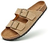 GONKOS® Sandalias Piel Autentica Corcho Natural, Hebillas ajustables al Pie, Sandalias Cuero Hombre Sandalia Piel Mujer de Calidad Hechas en España, Color TAUPE Talla 43