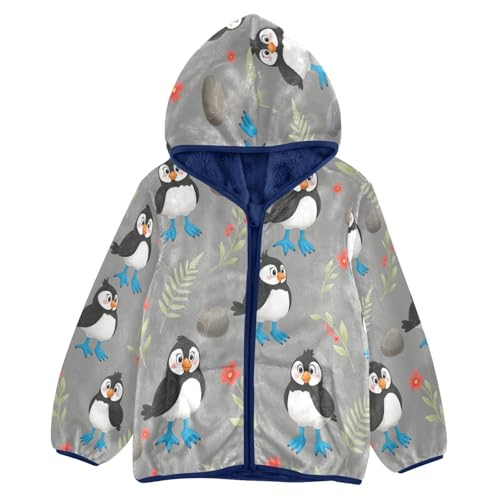 Cute Penguins Booby Birds Toddler Fleece Jacket Girl Boys Hooded Fleece Jacket Coat Warm Outwear Zip-up 3-10T