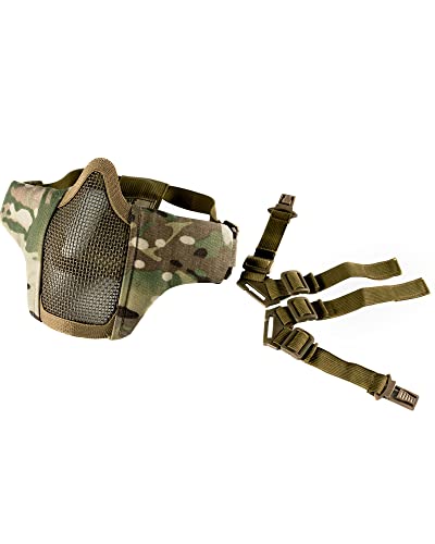 OneTigris 6 Tactical Foldable Half Face Mask Protective Mesh Mask for Airsoft Paintball CS with Adjustable and Elastic Belt Strap(Multicam) One Size