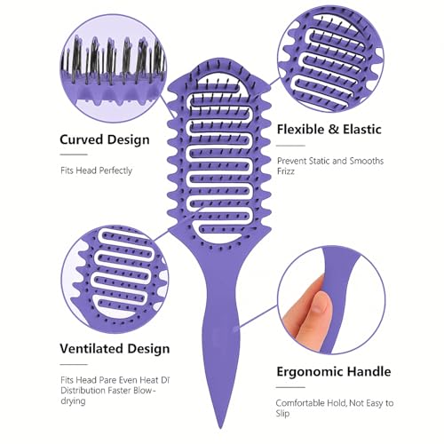 Image of Combelle Curl Defining Brush - 24 cm Vented Detangling & Volumizing Hair Brush for Curly Hair - Vegan Boar Bristles, Ergonomic Handle, Reduces Frizz & Defines Curls (Purple)