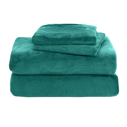 Elegant Comfort Luxuriously Soft 4-Piece Velvet Plush Flannel Sheet Set - Premium Quality - Cozy Warm, Anti-Static, Non Pilling Fuzzy Velvet Flannel Fleece Deep Pocket Sheet Set - Twin XL, Turquoise