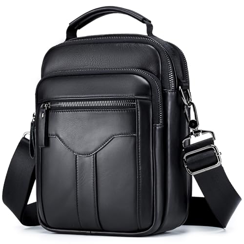 Bolso hombre bandolera para diario y oficina en cuero vintage negro