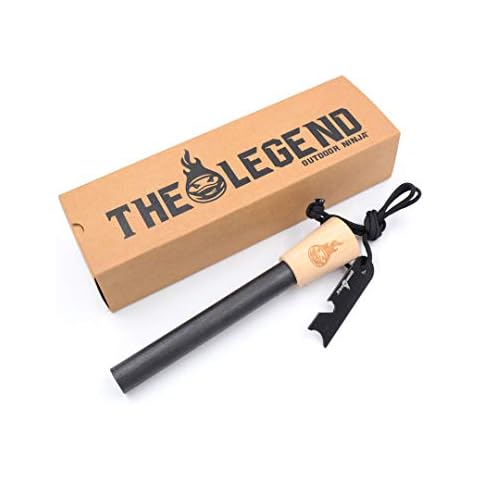 OUTDOOR NINJA The Legend XXXL FireSteel Fire Steel for Hiking, Bushkraft, Trekking, Camping and Other Outdoor Hobbies Including Multifunctional Scratchers, The Perfect Survival Equipment Cover