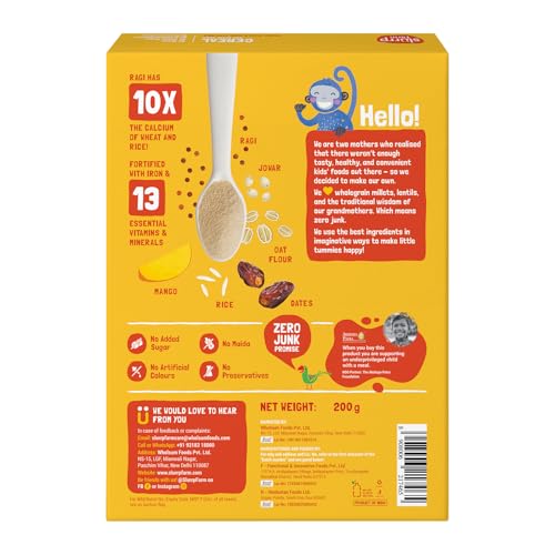 Image of Slurrp Farm No Added Sugar Instant Cereal | Ragi, Rice and Mango with Milk | Free Strawberry Cereal Trial Pack | 200g + Free 50g