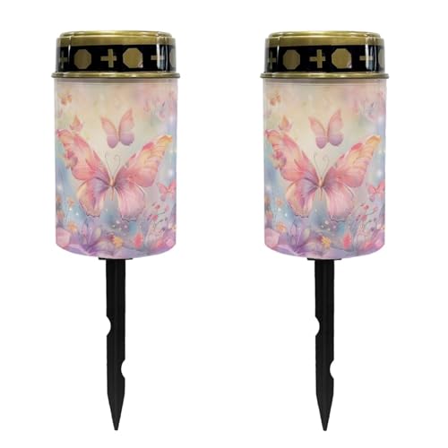 Image of Butterfly Light for Prayer Cemetery Solar Lights for Grave Cemetery Decor Candle Lamp Waterproof Solar Power Light Eternal Lights for Graves Cemetery Memorial Gift 2 Pcs
