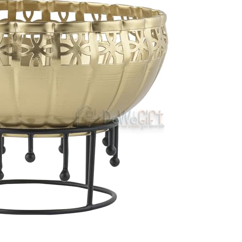 Image of Decorative Urli Bowl for Home Decor with Stand | Floating Flower Bowl with Tealight & Diya | Brass Finish Urli for Diwali, Pooja, Festival Decoration, Centerpiece Bowl