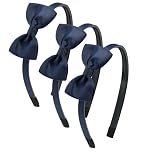 3 Pieces School Bows Headbands, Navy Blue Hair Bands for Girls, School Bows on Headbands, Uniform Colours Bow Hairbands Set, Hair Accessories Birthday Gift