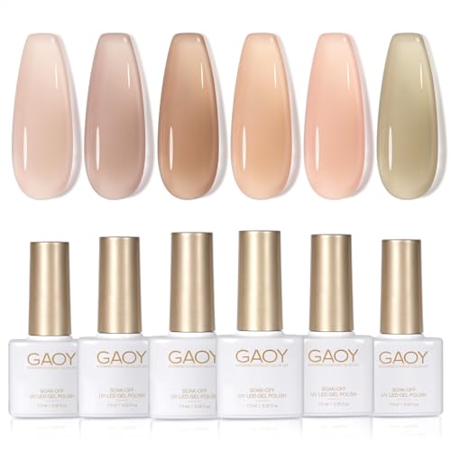 Image of GAOY Jelly Nude Gel Nail Polish Set, 6 Transparent Colors Sheer Light Pink Brown Soak Off UV Light Cure Gel Polish Kit for Salon and Nail Art DIY at Home