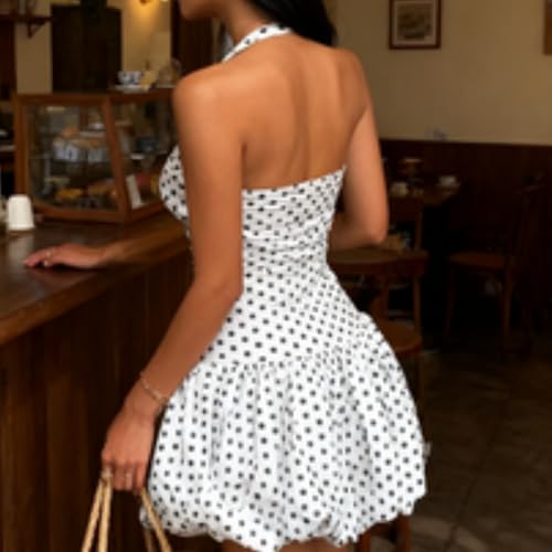 Image of Women's Y2K Sexy Halter Corset Mini Dress Backless Corset Bubble Ruched Waist Club Party Dresses