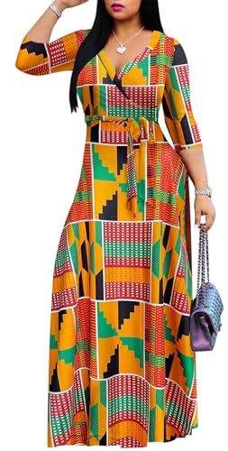 Image of Women's Floral Maxi Dress Summer Casual V-Neck 3 /4 Sleeve Long Bohemian Print Evening Party Dress