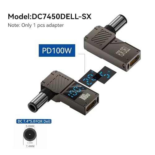 Image of ETZIN USB C Female to DC 7.4 x 5.0mm DC Power Fast Charging Adapter for Dell | Aluminium Alloy 90 Degree Angled (7.4x5.0mm DELL)