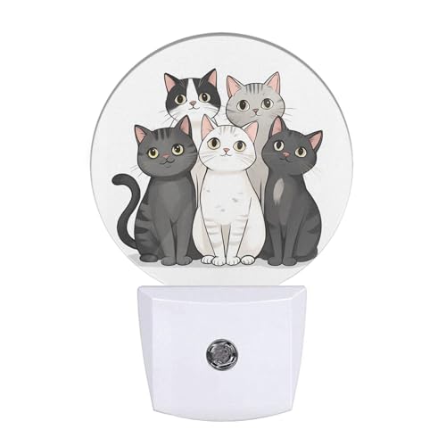 Image of EKOBLA Cute Cat Night Light, Gray, Black and White Kitten Night Lights Plug Into Wall with Dusk to Dawn Sensor for Boys, Girls and Bedroom Decor