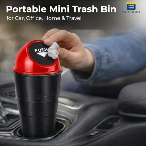 Image of Btag Portable Mini Trash Bin for Car, Office, Home & Travel | Compact Garbage Organizer for Vehicle, Desk, Table & Kitchen | Car Accessories | Pack of 1 | Red