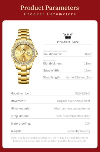 Image of OLEVS Ladies Watch Diamond Dress Analog Female Watches Stainless Steel Two Tone Waterproof Luminous Day Date for Womens Wrist Watch Gift