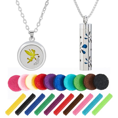 Hobbspring 2 Stück Halskette Mit Ätherischen Ölen 2 Stile Diffusor Edelstahl Öl Anhänger Mit Filzpads Aromatherapie Flaschen Medaillon Halsketten Für Damen Und Herren Geschenk