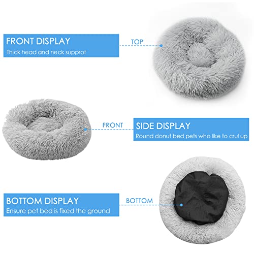 70cm Calming Dog Cat Bed, Plush Donut Pets Beds for Medium Dogs Cats, Soft Puppy Kitten Cuddler Round Bed Cushion, Washable Warm Dog Beds for Improved Sleeping - Image 4