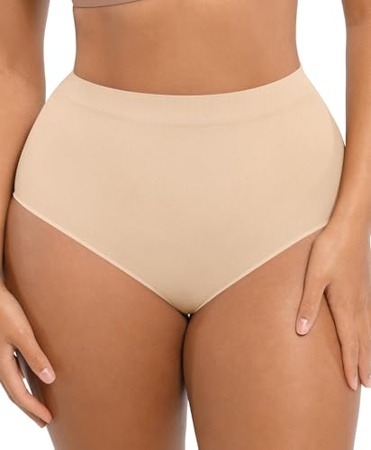 FeelinGirl Womens Mid Waist Underwear Seamless Shapewear Panties for Women No Show Body Shaper Girdles Ash Khaki S