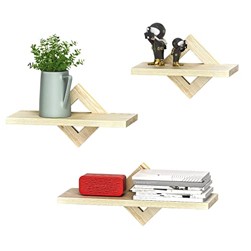piorlado Étagère Murale en Pin Lot de 3, Étagère Flottante Couleur Bois Naturel, Panneau Mural en Bois Rustique Pouvant Décorer Le Salon, Chambre, Couloir, Cuisine, Bureau, Longueur 27/34/42 cm