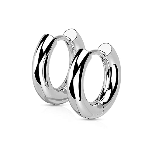 18GA 316L Stainless Steel 3mm Thick Hinged Round Hoop Earrings, Sold as a Pair