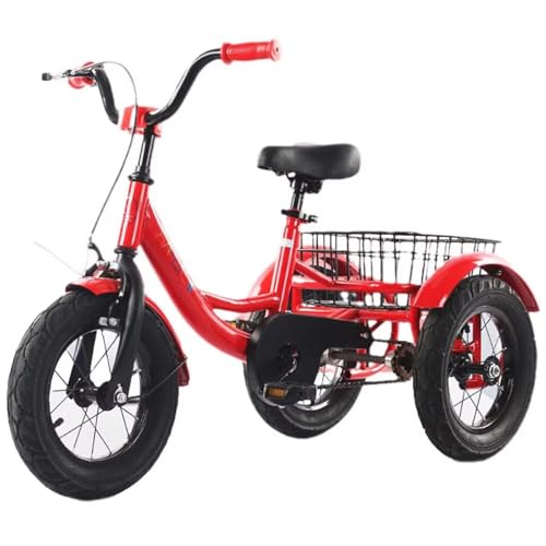 LSQXSS Bicicleta de Crucero para niños de 12 Pulgadas con un Solo Freno, triciclos de Pedal con Ruedas de radios de Goma,Bicicleta de 3 Ruedas con Canasta Trasera de Acero Grande