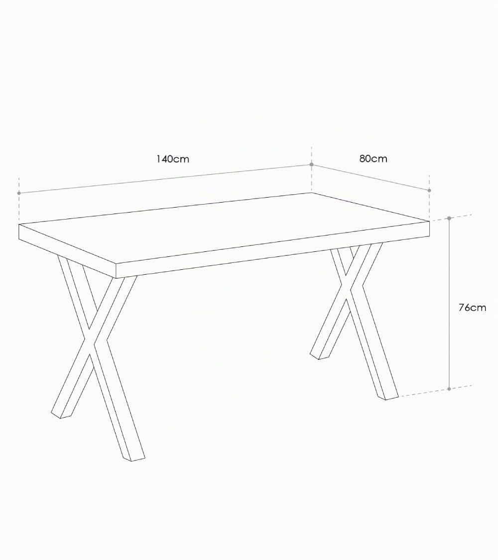 Home Heavenly® - Mesa Comedor Industrial Darek 140 cm. Tabla Madera Maciza Roble Nordish. Patas metálicas Blancas Forma 'X'.