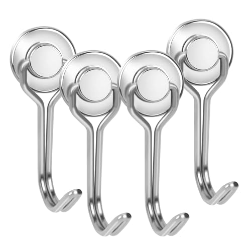 Magnete Con Ganci,Gancio Magnetico,4 Pezzi Ganci Magnetici,Ganci Magnetici Cucina,Ganci Magnetici per Frigorifero,Ganci Magnetici Cucina Ruotabile,Ruotabile Magnete Con Gancio (Argento, 4 PCS)