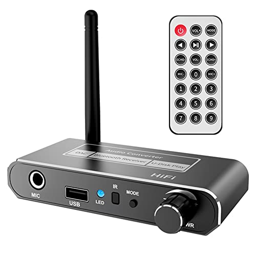 MRiiVE HIFI Bluetooth 5.2 Receptor de Audio Coaxial/Mic/USB Entrada U-Disk 3.5MM/LR Salida Adaptador Inalámbrico para Altavoz para Coche KTV
