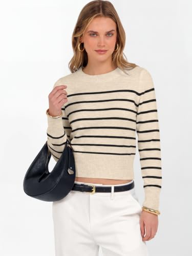 Image of ANRABESS Women's Long Sleeve Sweaters Cropped Crew Neck | Business Casual Tops,Light Weight Comfy Knit,Pullover ShortSweater,Basic Classic,Fall Fashion Winter Layer Clothes