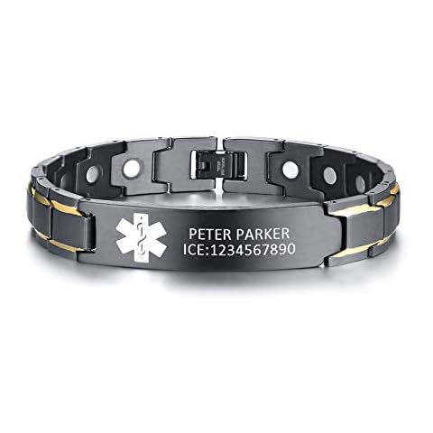 XUANPAI Stainless Steel Magnetic Health Adjustable Medical Alert ID Tag Free Engraving Bracelet for Men Cover