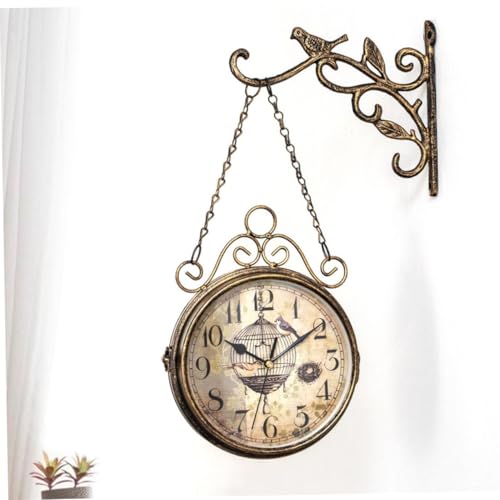 Horloge murale double face silencieuse en fer forgé rétro Gatuida - 5