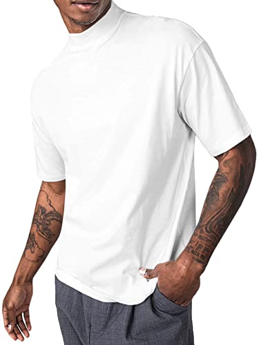 Mens Mock Turtleneck T Shirts Short Sleeve Cotton Basic Undershirt Relaxed Fit Lightweight Solid Pullover Tops