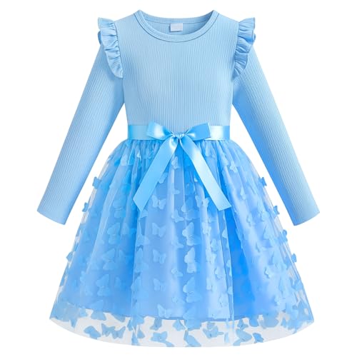 Image of Toddler Little Girls Casual Dresses Short Sleeve Crew Neck Graphic Cartoon Dress for 2-8 Years