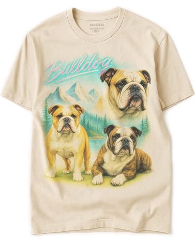 Bulldog Vintage Tshirt for Dog Mom & Dad 100% Natural Undyed Cotton for Men & Women