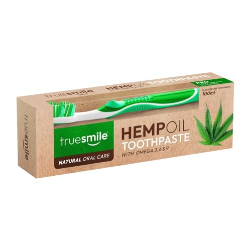 Truesmile Natural Oral Care Hemp Oil with Omega 3, 6 & 9, Fluroide Free Toothpaste & Toothbrush Set 100ml Set