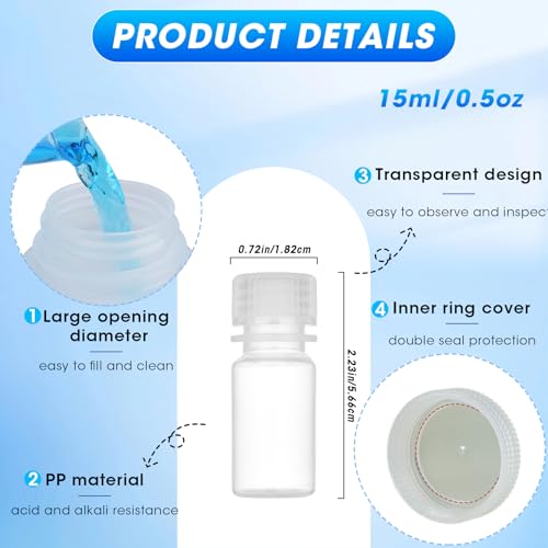 LZHNB 0.5oz/15ml Plastic Sample Bottles with caps, Wide Mouth Reagent Bottle with Lids Leak Proof Containers Water Sample Bottles for Laboratories, Travel(5Pcs)