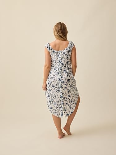 Image of Kindred Bravely Ruffle Strap Labor and Delivery Gown for Birthing & Nursing | Soft maternity hospital gown with velcro for monitoring, epidural, skin-to-skin contact, breastfeeding nightgown with pockets