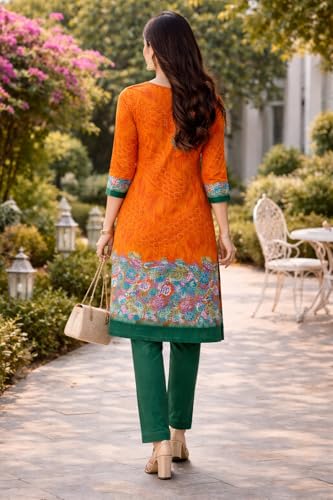 Image of Women's Cotton Blend Unstitched Kurti Set for Women | A-Line Style Dress Material | 2-Piece Traditional Ethnic Wear Suit Fabric