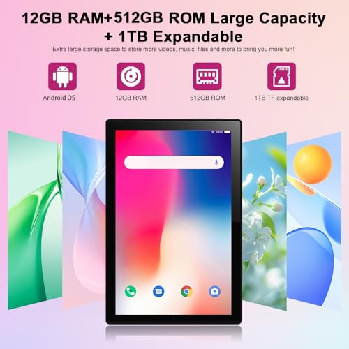 Image of Crelander 10.1 Inch Android 13 Tablet with SIM Card Slot 4G LTE Calling,12GB+512GB, 8000mAh Battery, Dual Camera, Bluetooth /WiFi, Bundle with Case, Keyboard, Mouse & Stylus (Pink)