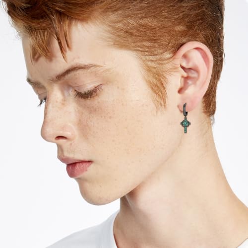 Cross Hoop Earrings for Men Women 925 Sterling Sliver Black Cross Dangle Earrings Christian Jewelry Catholic Gifts for Men Women3