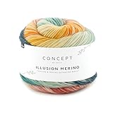 Katia Illusion Merino, Wolle Farbverlaufsgarn, 70% GOTS zertifizierte Bio Baumwolle + 30% Schurwolle, 200g (301)