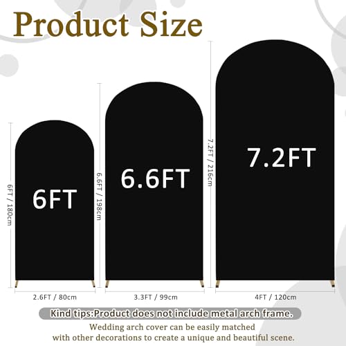 Image of FOTSHARER Spandex Fitted Wedding Arch Cover Set of 3 Black Arch Covers Stretchy Backdrop 6FT 6.6FT 7.2FT Round Top Back drop Cover for Arches Stand Wedding Arch Cover Backdrop Fabric for Parties Decor