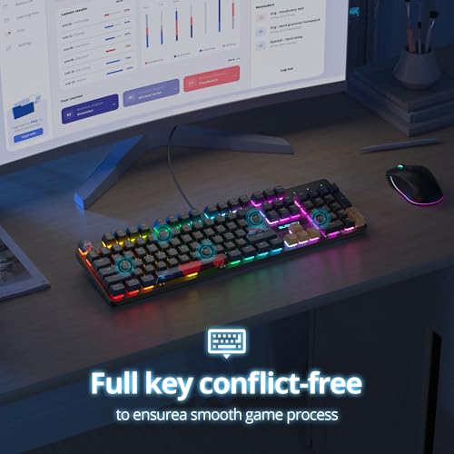 Image of surmen Full Size Creamy Keyboard with Number Pad, 104 Keys RGB Wired Mechanical Gaming Keyboard Backlit with PBT Keycaps Linear Red Switch for Laptop Desktop PC Gamers(104 Blue Samurai B)