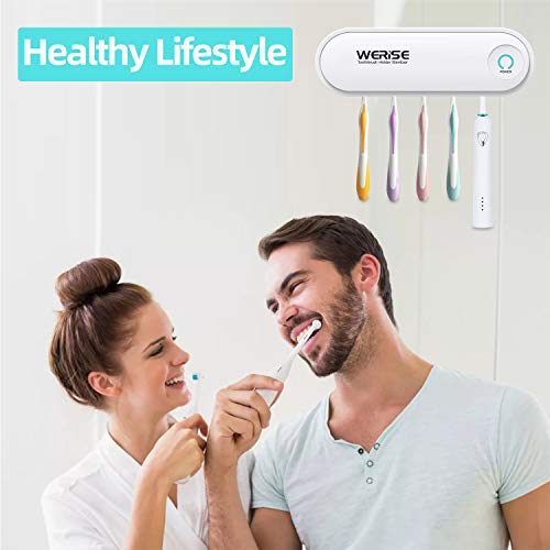 UV Toothbrush Holder Wall Mounted,5 Toothbrush Sterilizer Holder Ultraviolet Light Sterilization & Drying Function with Two Stickers for Women Kids Baby Bathroom,USB Charging Equipped with Adapter - Thumbnail 5