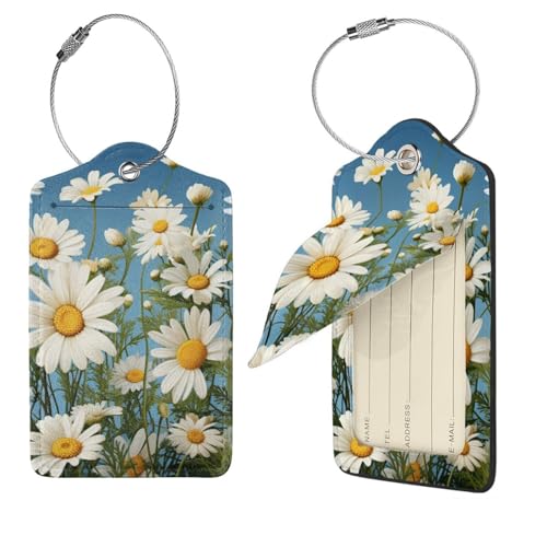 Lot de 4 étiquettes de bagage en cuir pour valise camomille