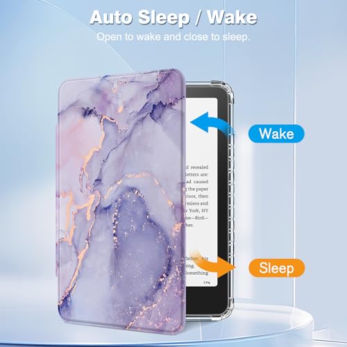 Fintie Case for 7"" All-New Kindle Paperwhite 12th Generation 2024 & Kindle Colorsoft 2024/2025, Ultra Clear Soft Light Transparent TPU Back Cover Auto Wake/Sleep, Lilac Marble by FINTIE - Used condition - Image 3